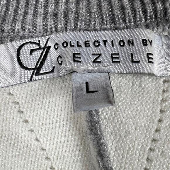 Collection by Cezele Gray/White Fiagonal Stripe Sweater Button V-Neck Size L - Picture 3 of 9